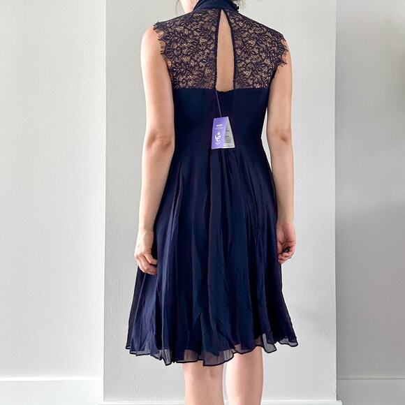 Seraphine Midnight Blue Maternity & Nursing Dress with Neckline Tie - Picture 6 of 10